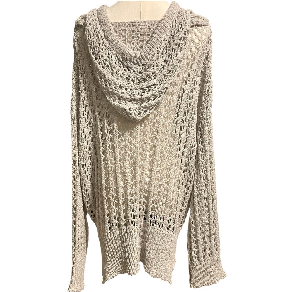 POL Openwork Knit Hooded Sweater in Gray, Size L, New - Picture 4 of 12